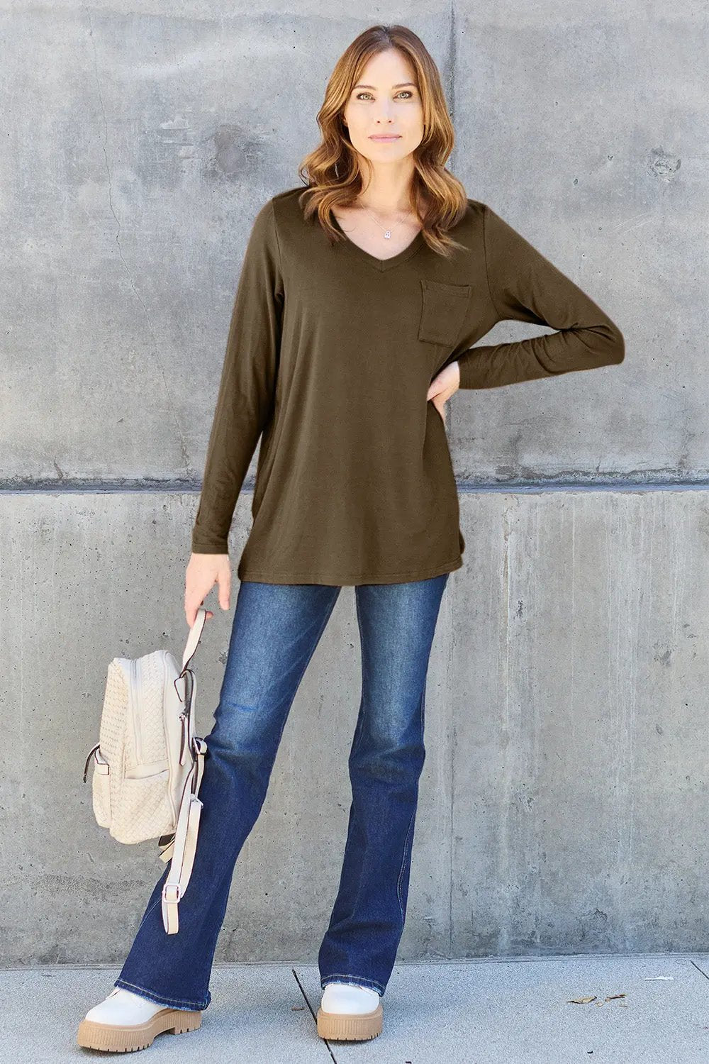 Basic Bae Full Size V-Neck Long Sleeve Top - Love Salve