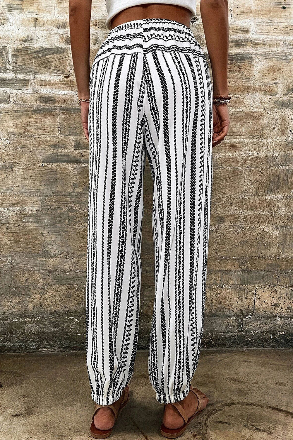 Trendy black striped boho pants