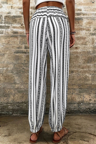 Trendy black striped boho wide-leg casual pants