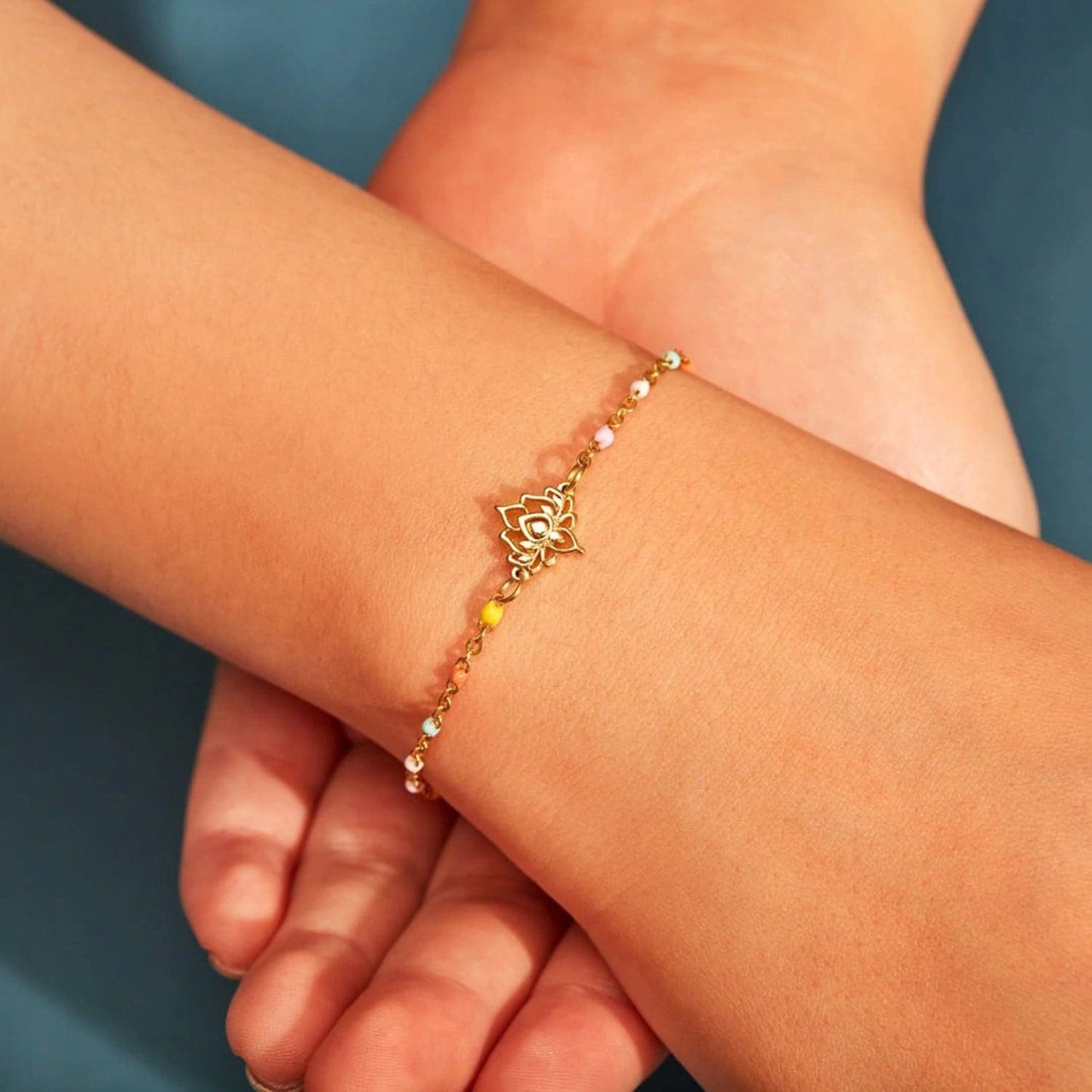 Lotus Shape 18K Gold-Plated Bead Bracelet.