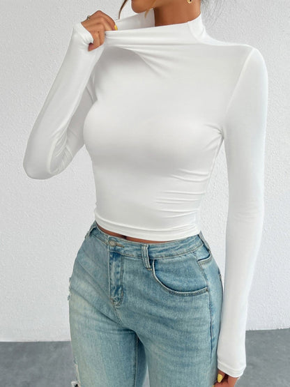 Mock Neck Long Sleeve T-Shirt.