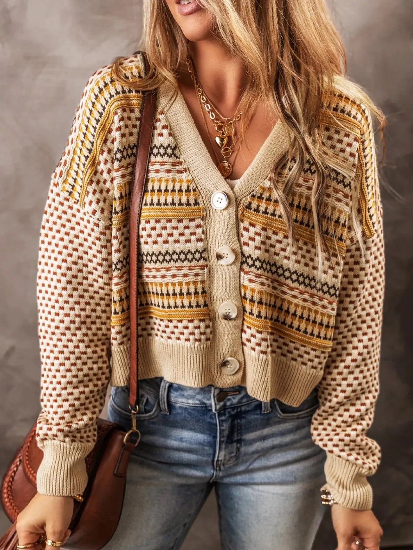 Vintage Patterned Button-Down Cardigan Simply Love
