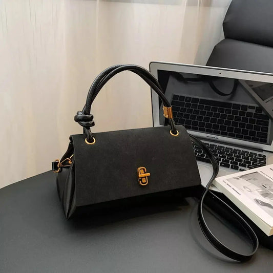 Flap Crossbody Bag With Top Handle Small PU Leather Gold Hardware Simply Love