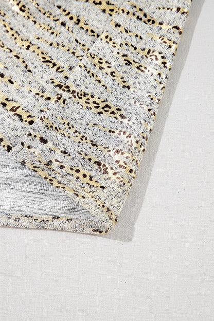 Leopard Print Half Sleeve V Neck Loose Fit T Shirt