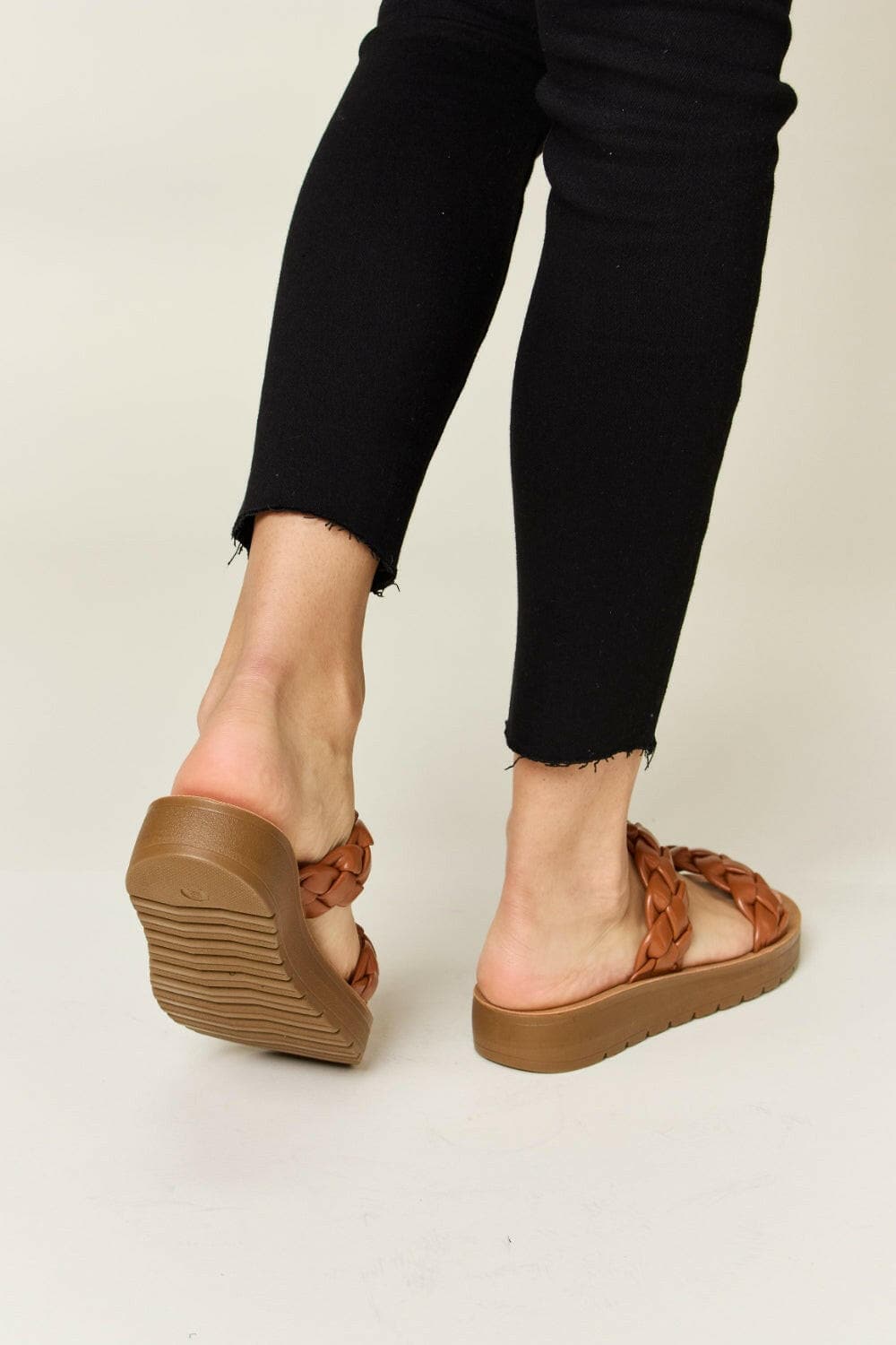 WILD DIVA Woven Dual Band Platform Sandals.