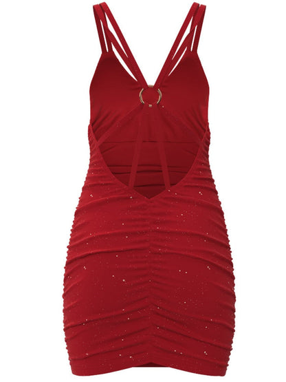 Glitter Double Spaghetti Straps Mini Dress.