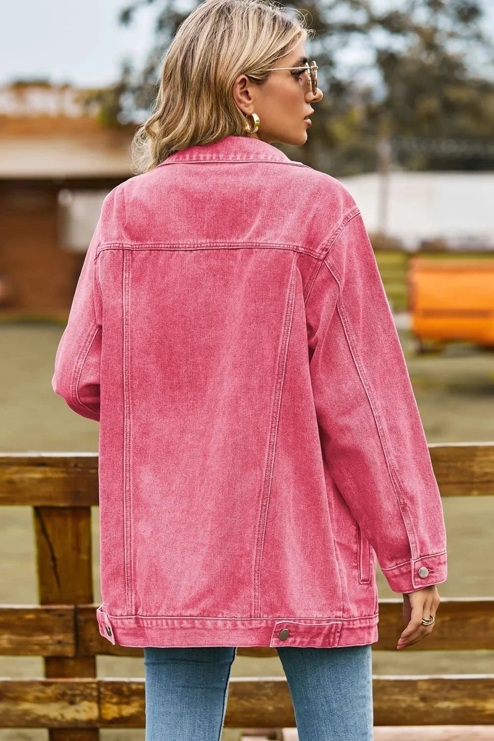 Buttoned Collared Neck Denim Jacket with Pockets Coco’s Tee Boutique