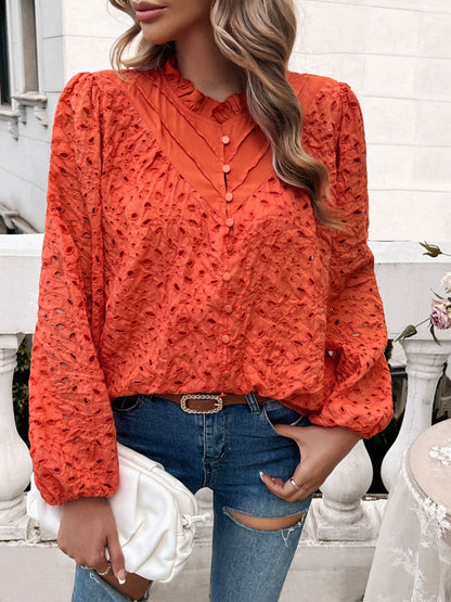 Frill Round Neck Long Sleeve Shirt.