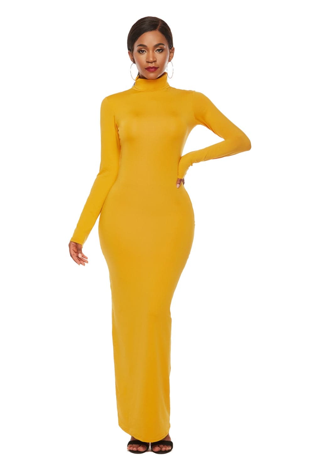 Mock Neck Long Sleeve Maxi Slim Dress.