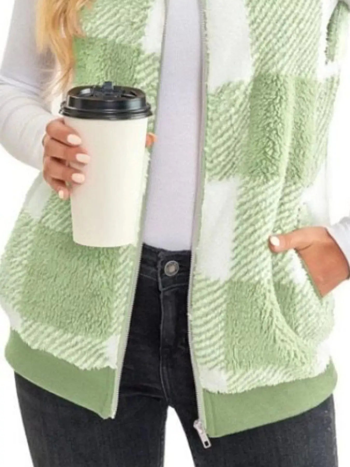 Full Size Color Block Zip Up Vest Coat Plus Size Simply Love