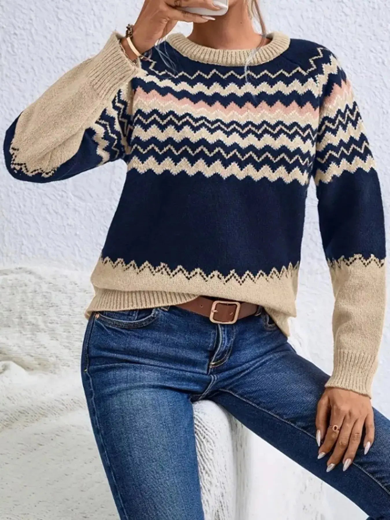 Geometric Pattern Knitted Sweater Simply Love