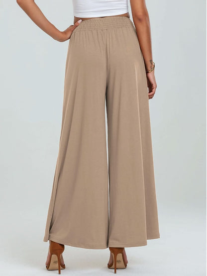 Wide Leg Pants with Pocketed Elastic Waistband