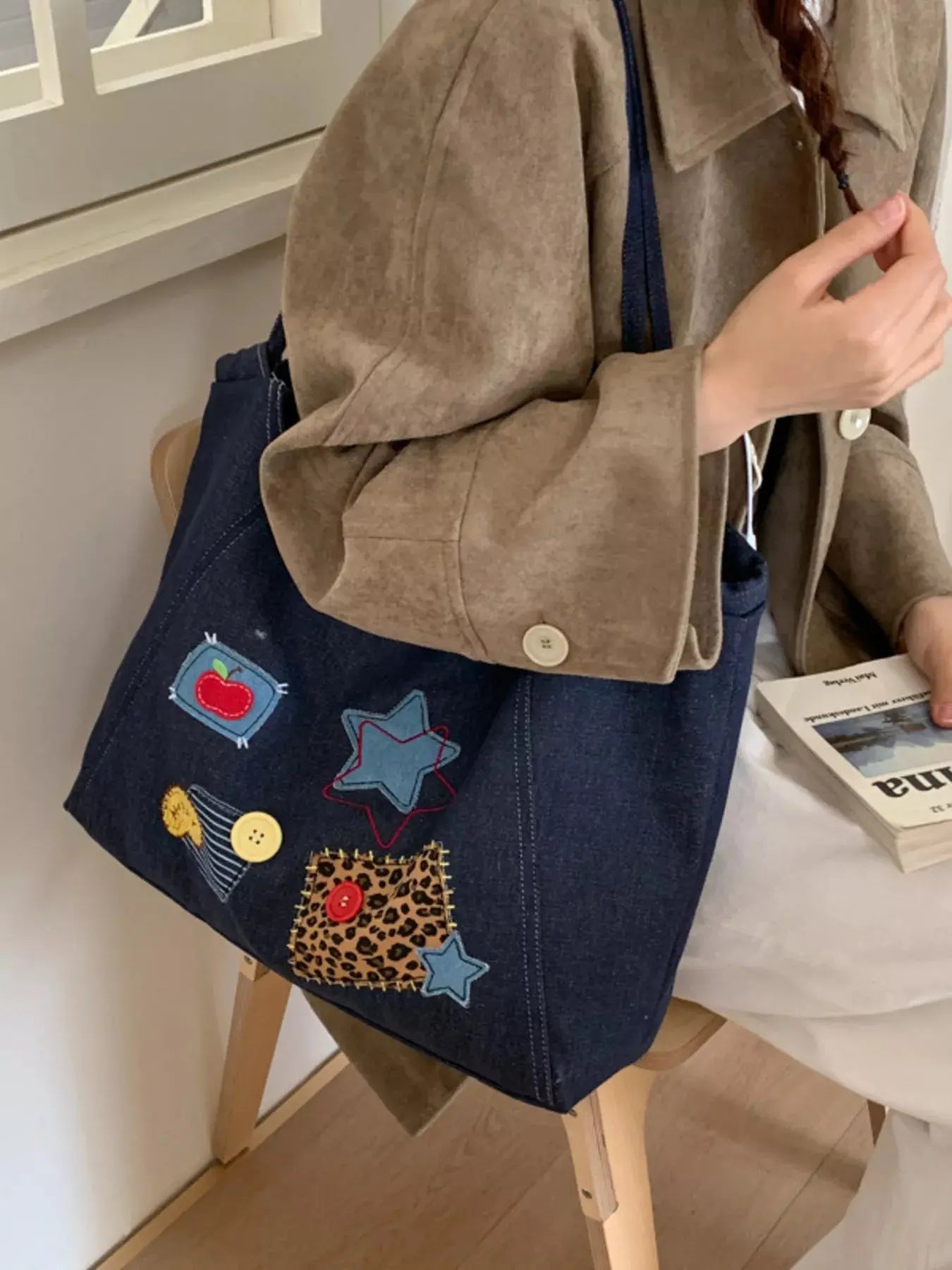 Denim Patchwork Embellished Handbag Simply Love