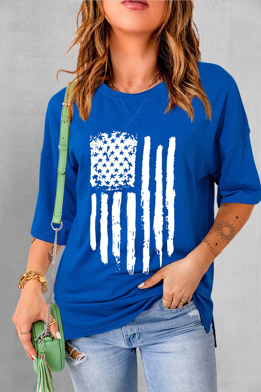 US Flag Round Neck Short Sleeve T-Shirt.