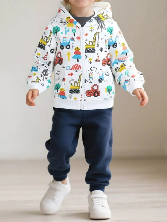 Children's Cartoon Construction Vehicle Print Zip-Up Jacket Simply Love