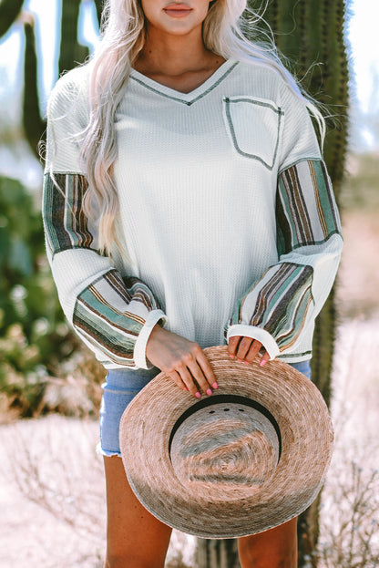 Chic white striped waffle knit top