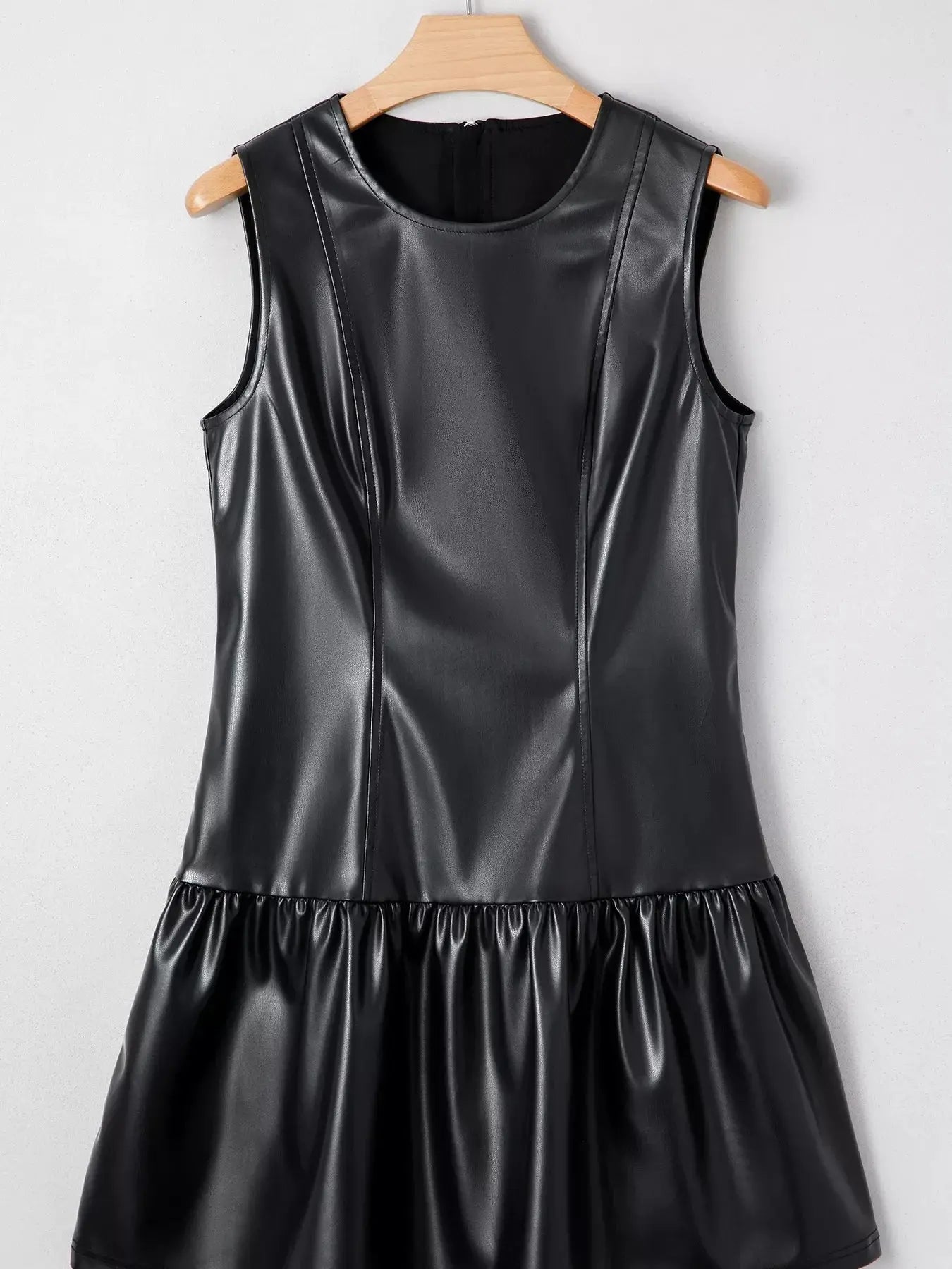 Faux Leather Ruffle Hem Sleeveless Mini Dress Simply Love