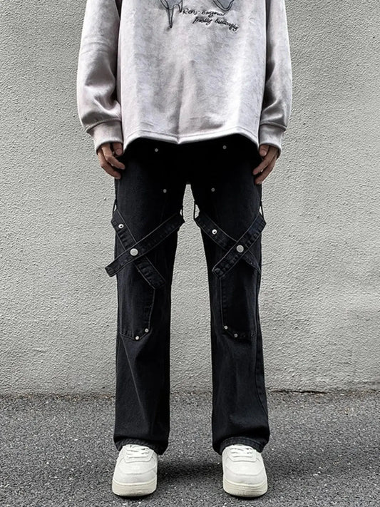 Men's Full Size Cross Strap Embellished Jeans Plus Size Simply Love
