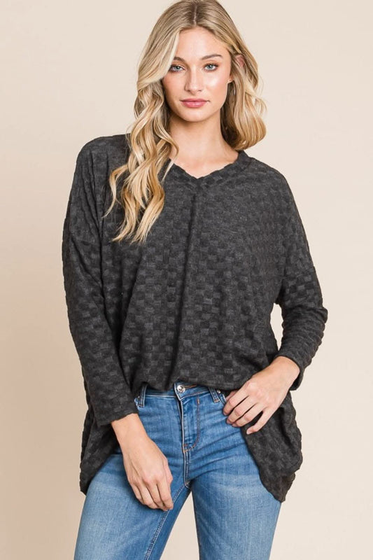 BOMBOM checkered long sleeve v-neck - Love Salve 