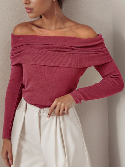 Off-Shoulder Long Sleeve Sweater.