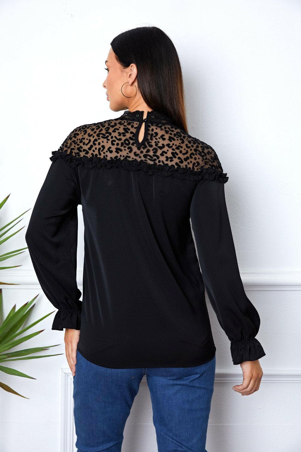 Leopard Frill Flounce Sleeve Blouse.