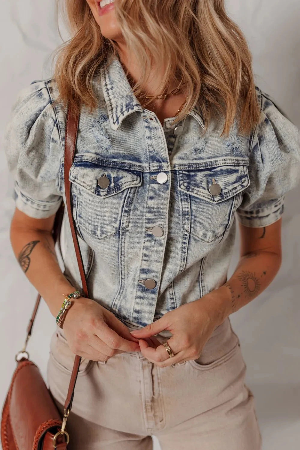 Simply Love: Denim Jacket - Puff Sleeves Simply Love
