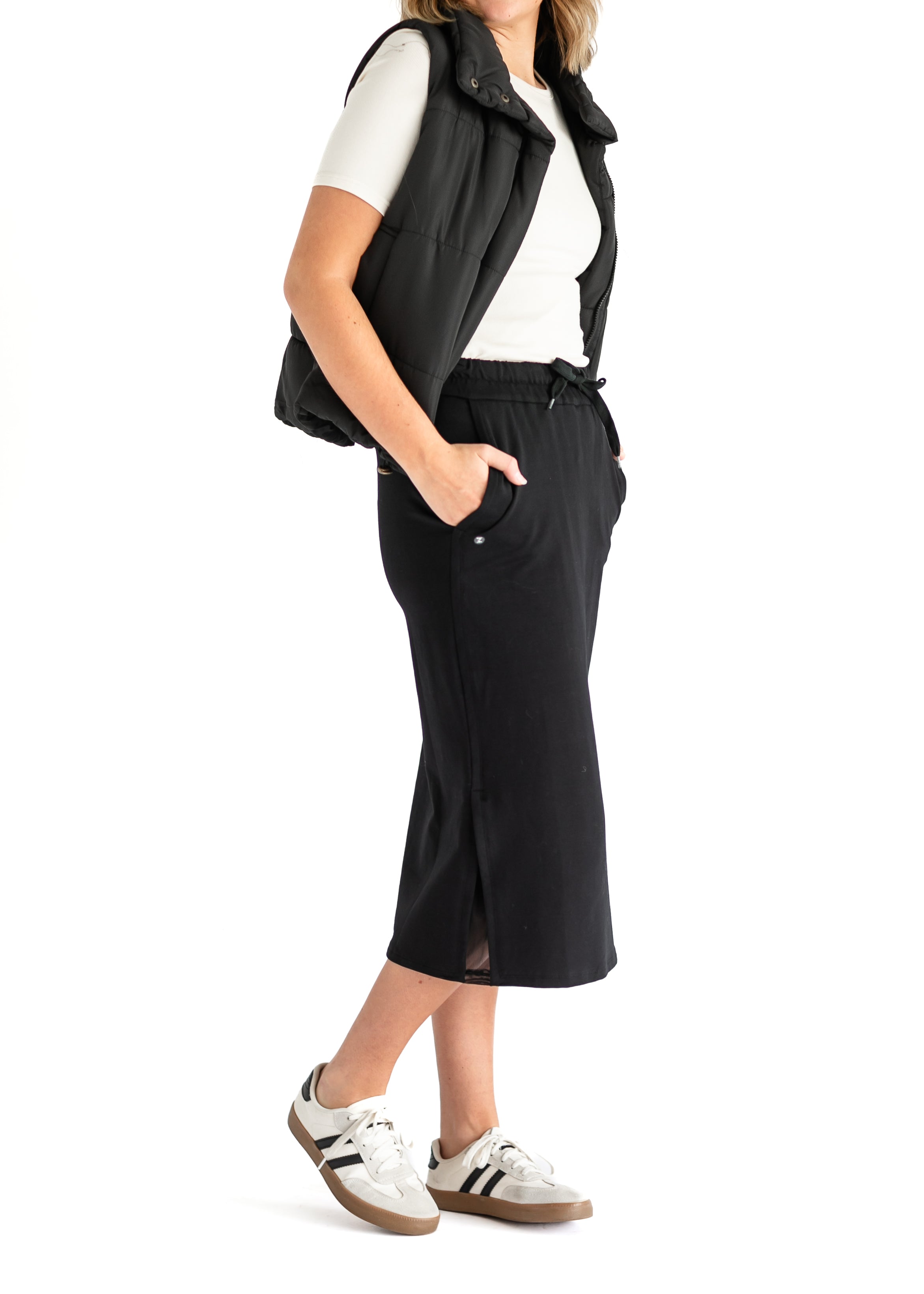 Abbie Mesh Detail Knit Midi Skirt Inherit Co.