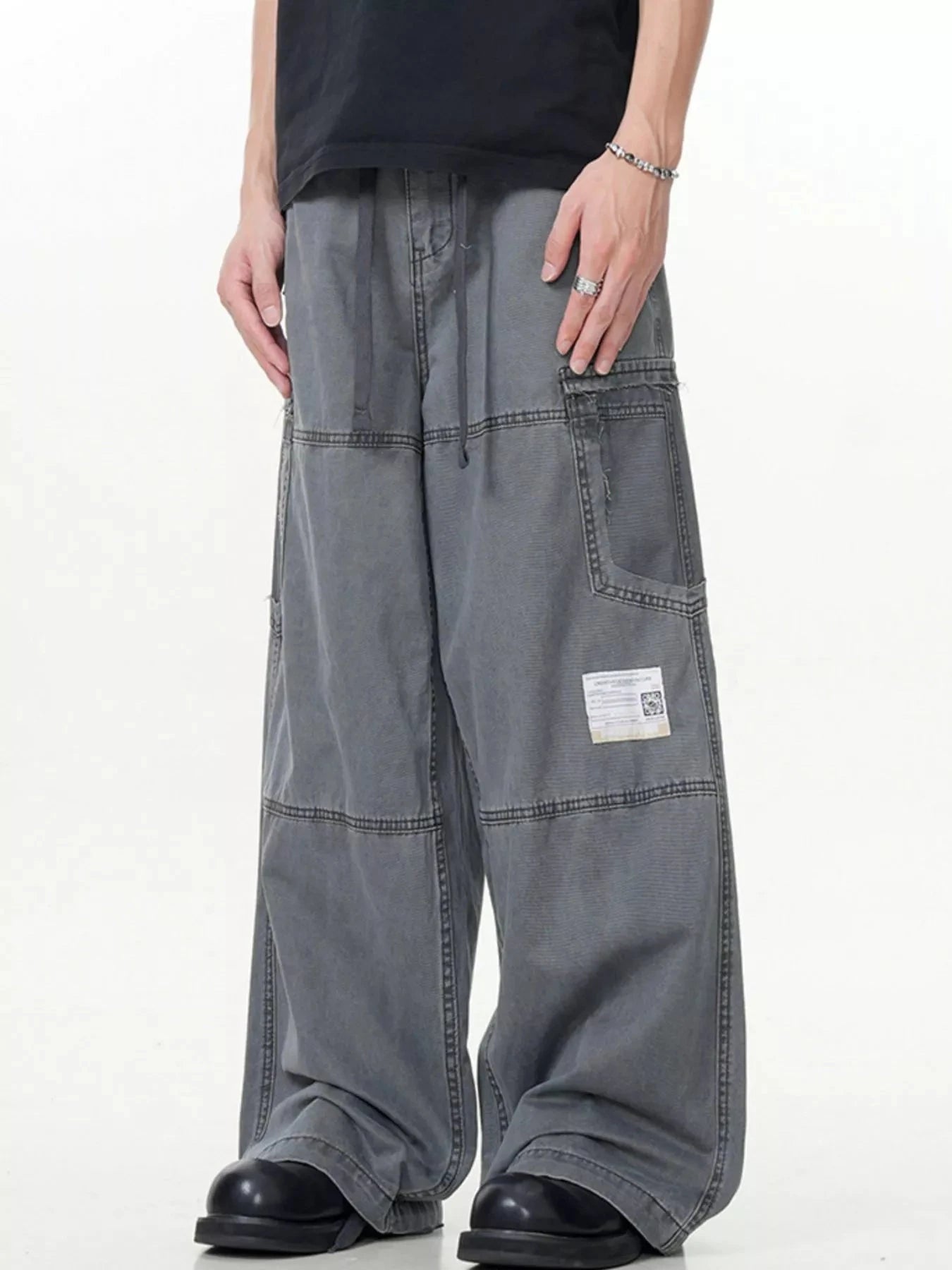 Men's Wide Leg Cargo Pants With Pockets Polyester Spandex Blend Simply Love