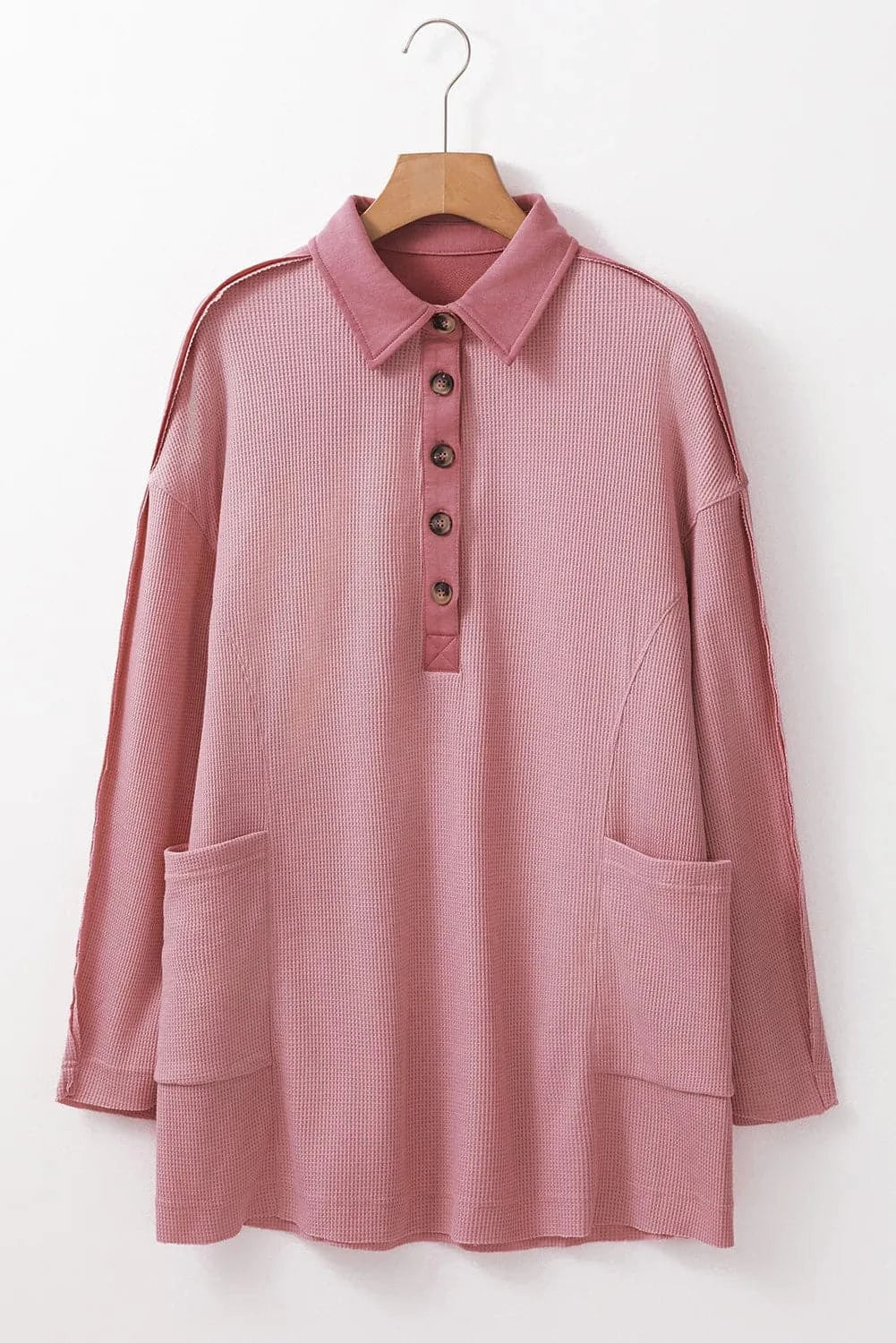 Half Button Long Sleeve TopFeatures: Buttoned
Sheer: Opaque
Stretch: No stretch
Material composition: 75% polyester, 25% cotton
Care instructions: Machine wash cold. Tumble dry low.
Imported

Love Salve Half Button Long Sleeve TopShirts