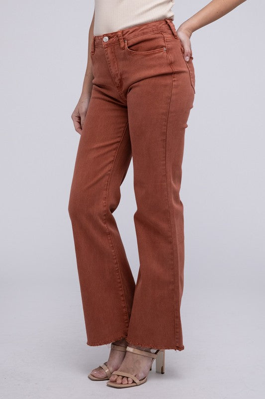 Trendy acid wash frayed hem wide-leg pants