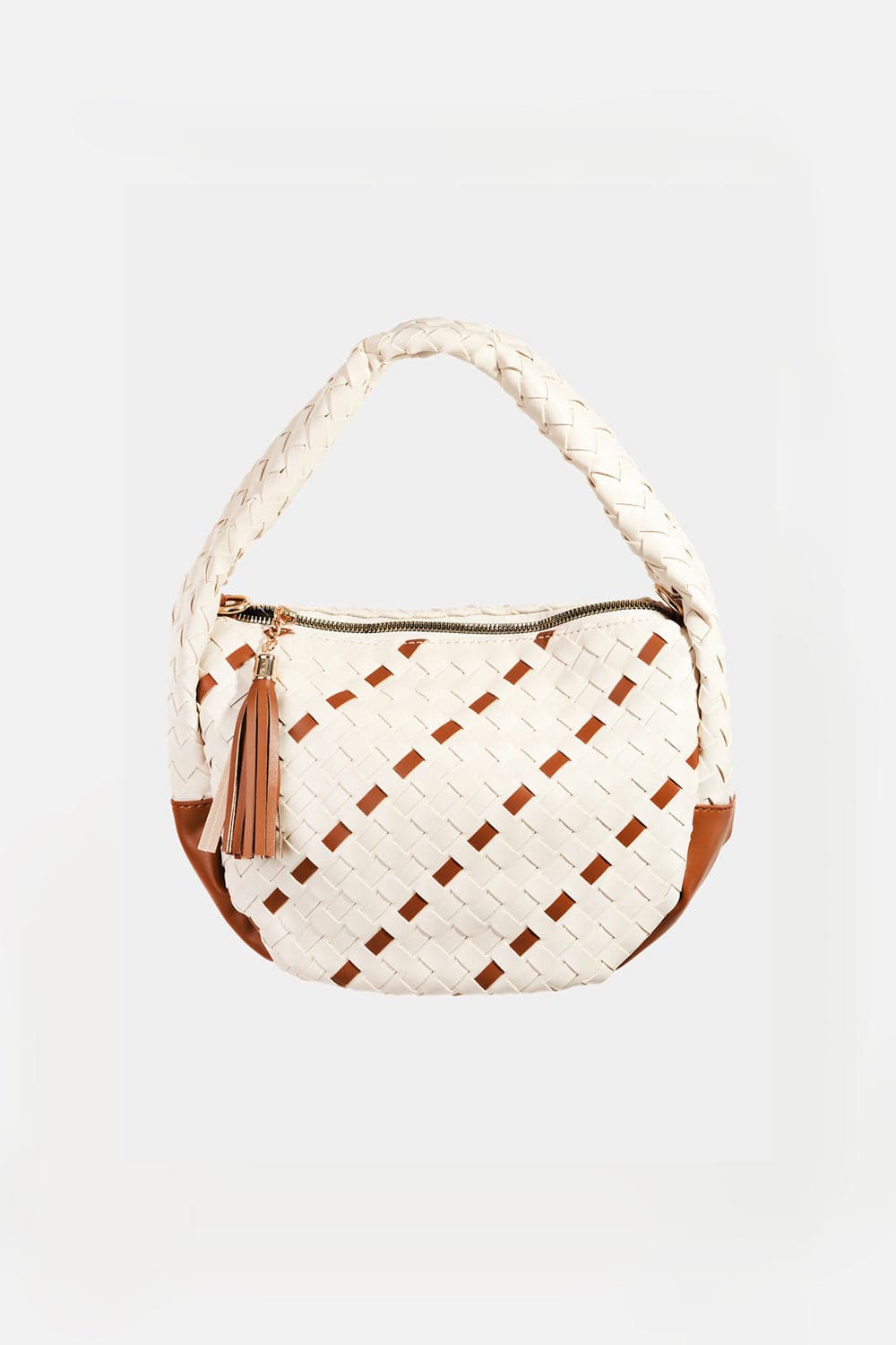 Fame Tassel Detail Weave Semi Circle Bag.