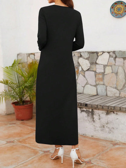 Twisted Round Neck Long Sleeve Dress.