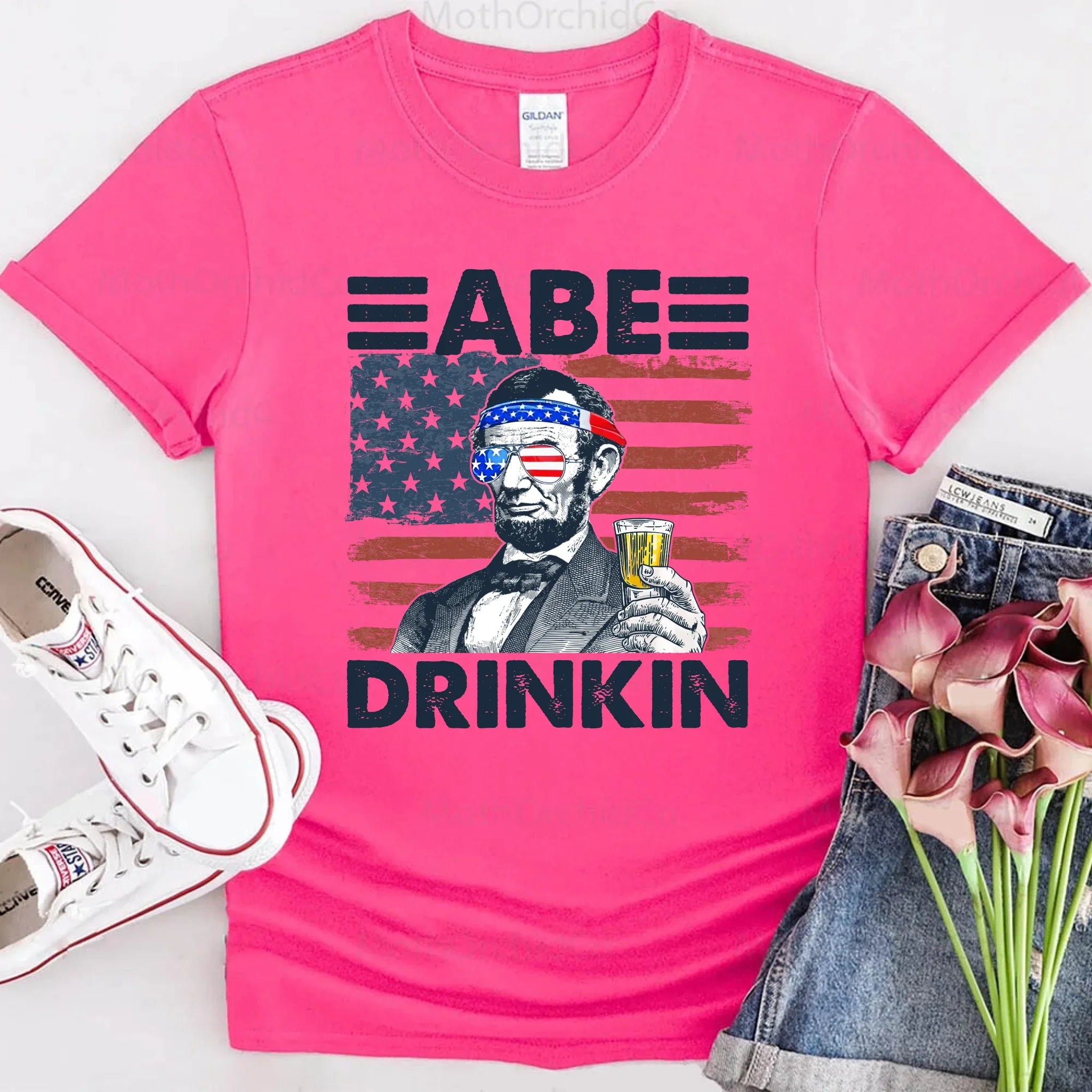 Abe Drinkin 4th of July Shirt – Abraham Lincoln Patriotic Drinking Tee - Main product image T-Shirt by Adorb.co