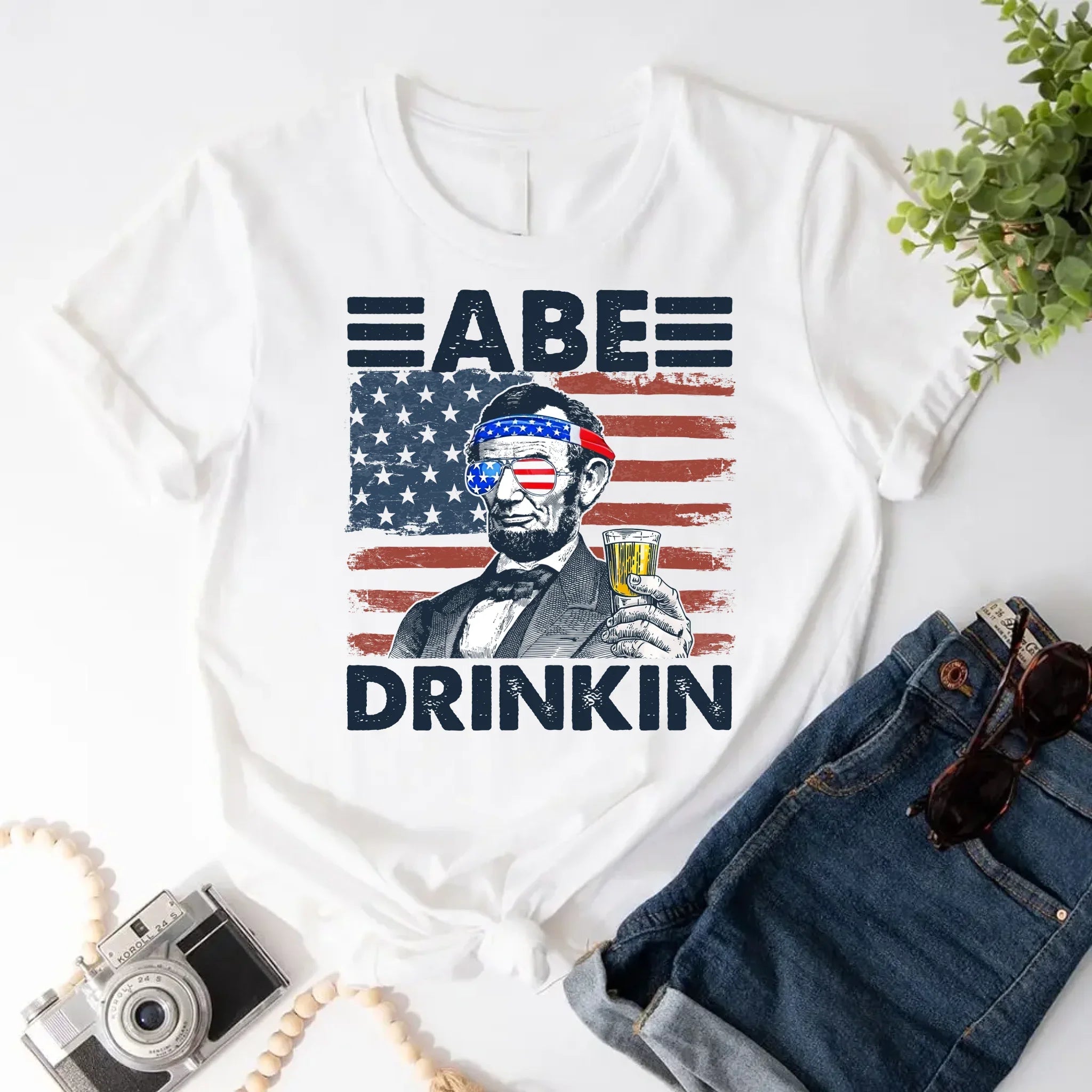 Abe Drinkin 4th of July Shirt – Abraham Lincoln Patriotic Drinking Tee - Product back view T-Shirt by Adorb.co