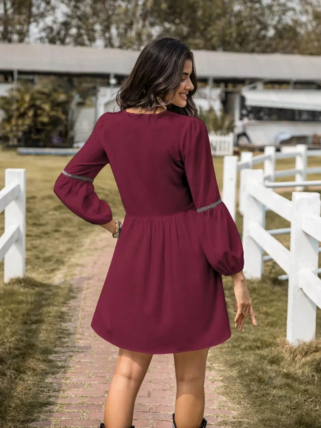 Long Sleeve Mini Dress with Contrast Trim Coco’s Tee Boutique