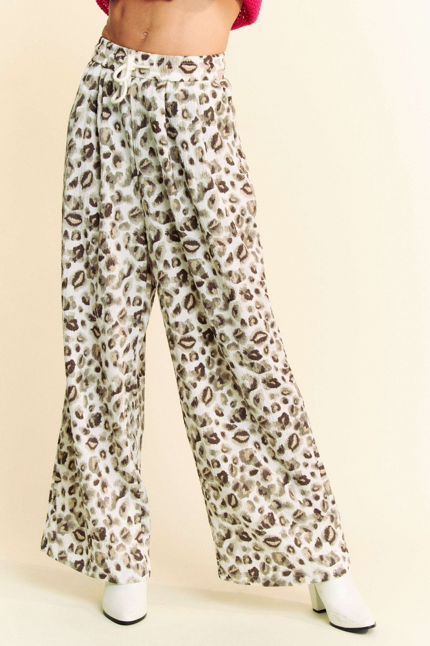 Leopard Print Wide Leg Drawstring Pants by Davi & Dani