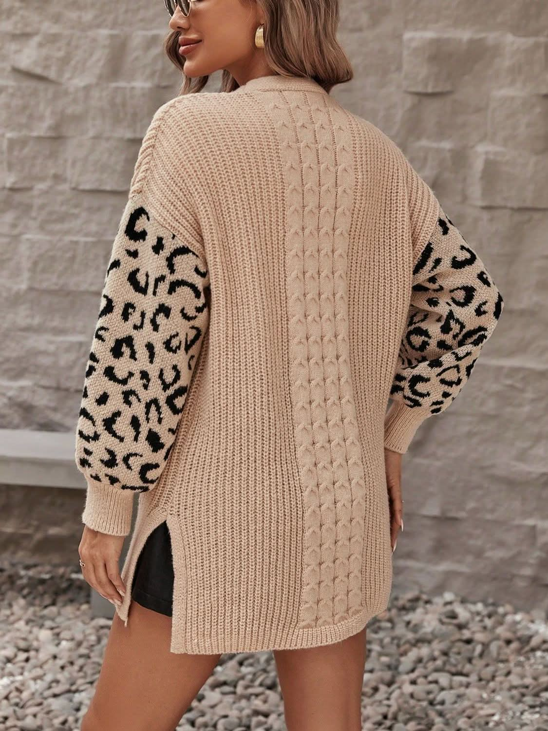 Leopard Print Cardigan with Pockets