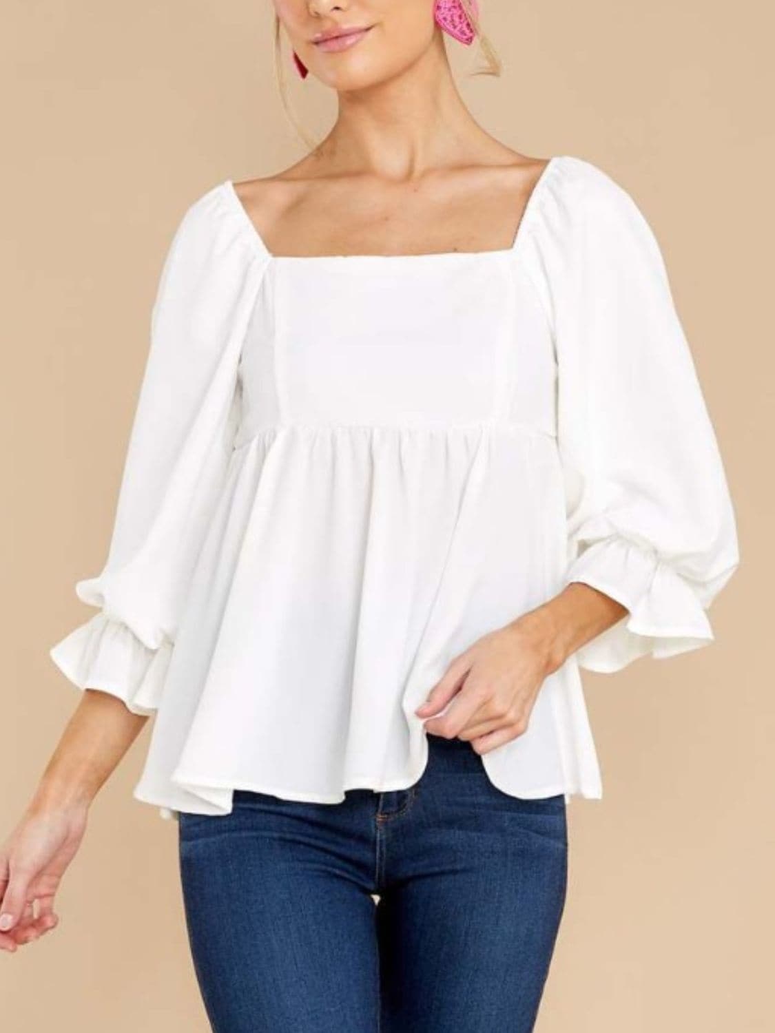 Sheer ruffled blouse with flounce sleeves