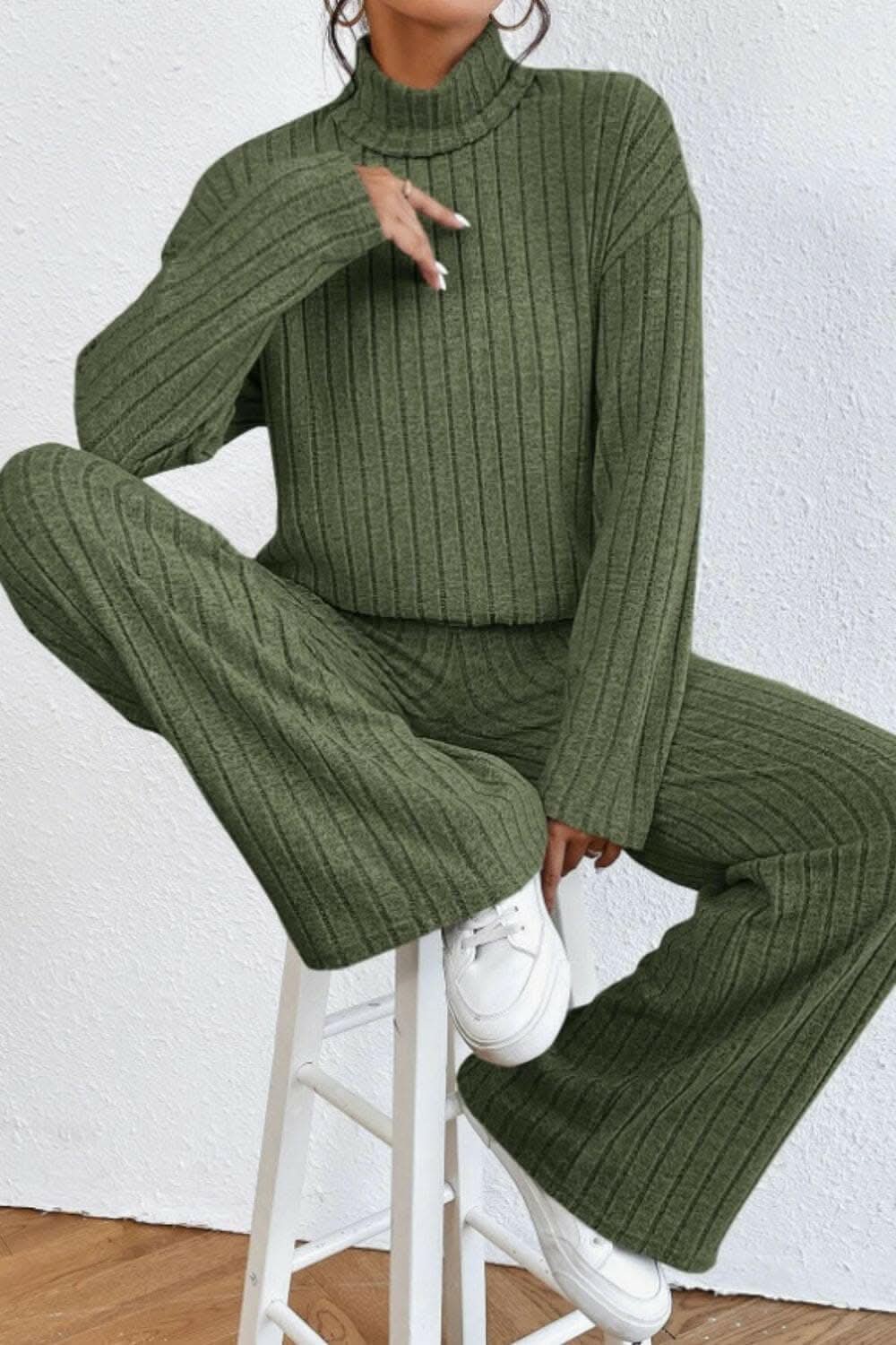 Chic mock neck top & pants set - Love Salve 