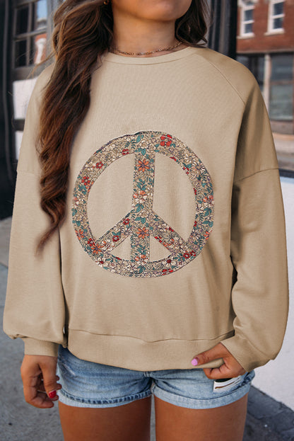 Peaceful blooms plus size terry sweatshirt in pale khaki