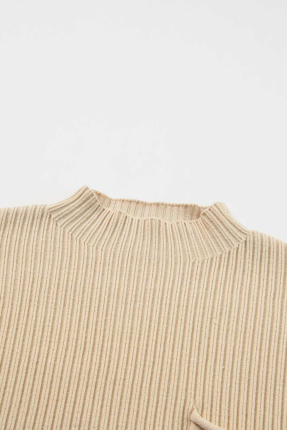 Chic oatmeal ribbed knit sweater with patch pocket