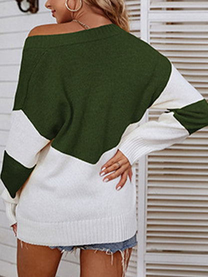 Color Block V-Neck Sweater.