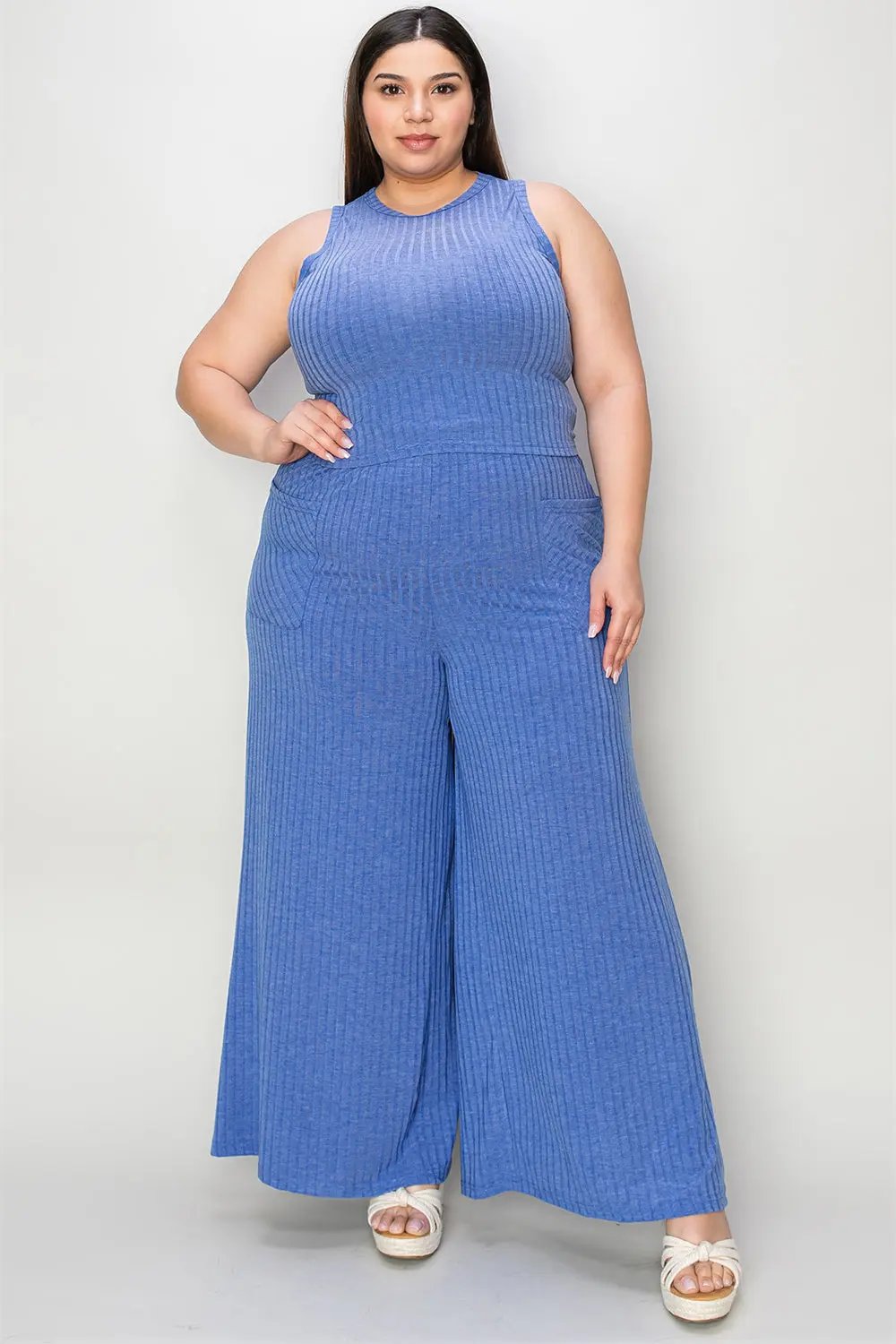 Basic Bae Full Size Ribbed Tank and Wide Leg Pants Set - Love Salve