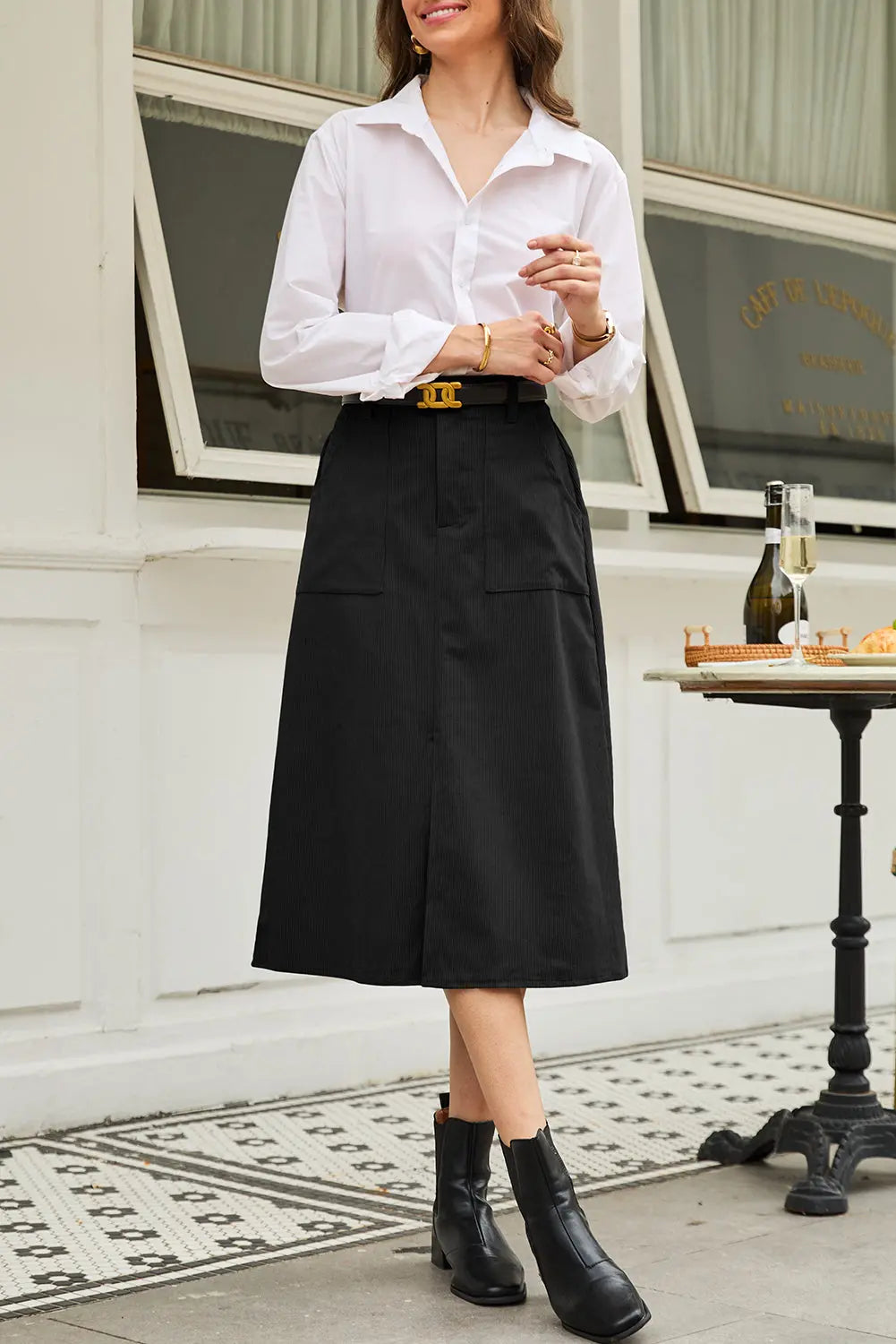 Black Front Slit High Waist Midi Skirt For Women Casual Elegant Dear-Lover Dropshipping