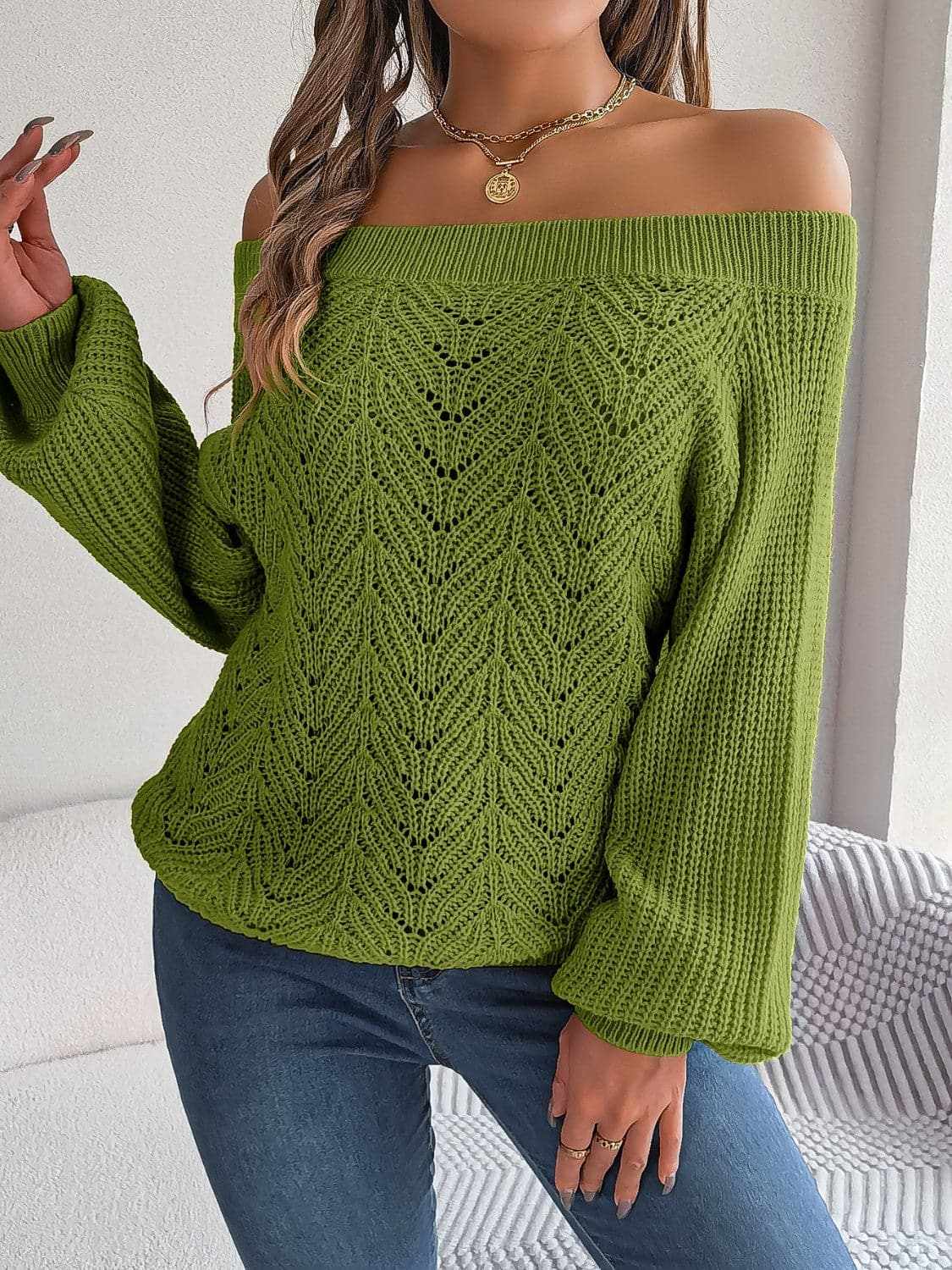 Chic off-shoulder knit sweater - Love Salve 