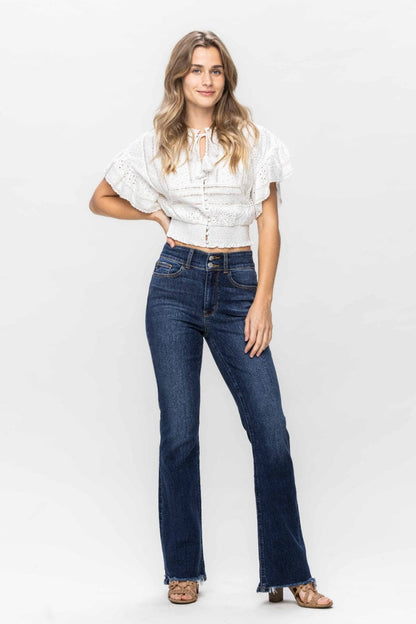 Frayed hem bootcut jeans by Judy Blue for a trendy twist