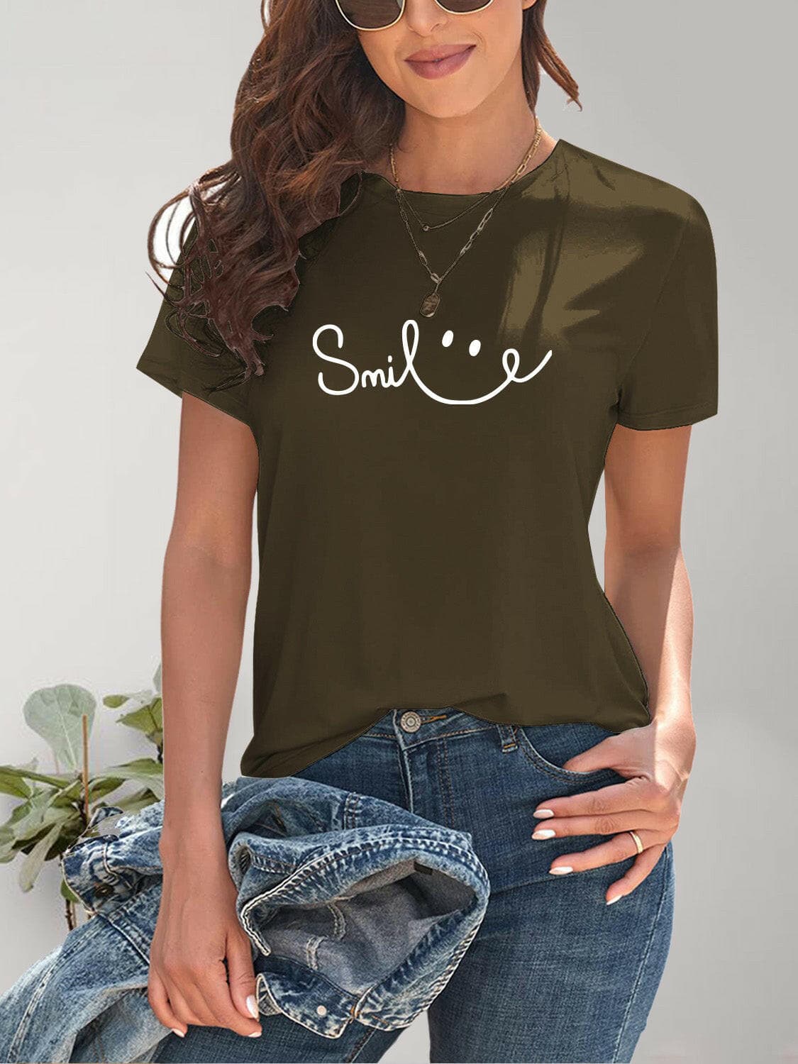 SMILE Round Neck Short Sleeve T-Shirt.