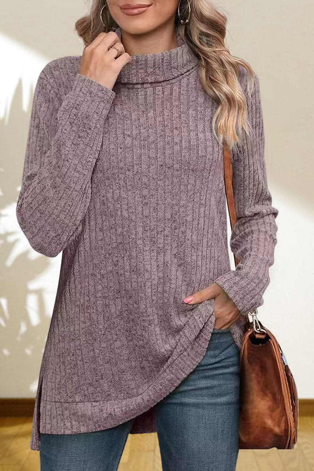 Chic high-low turtleneck top - Love Salve 