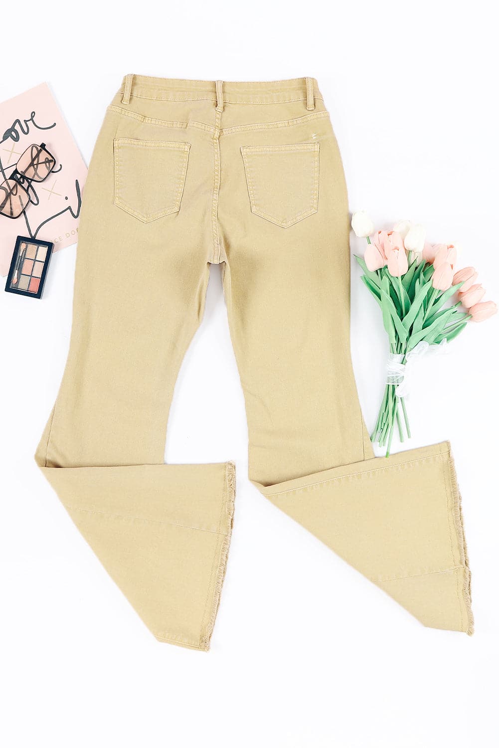 Pocketed Raw Hem Flare Jeans.