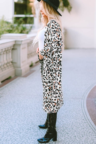 Leopard Open Front Long Sleeve Cover Up.